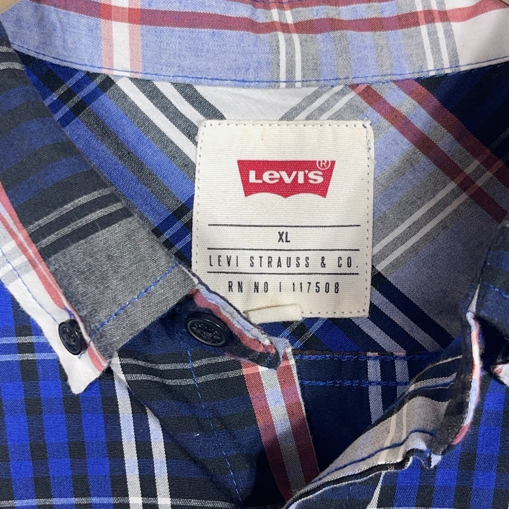 Levis Plaid Button Down Shirt Teen XL Regular Fit Blue White Red Casual Western - Picture 3 of 11